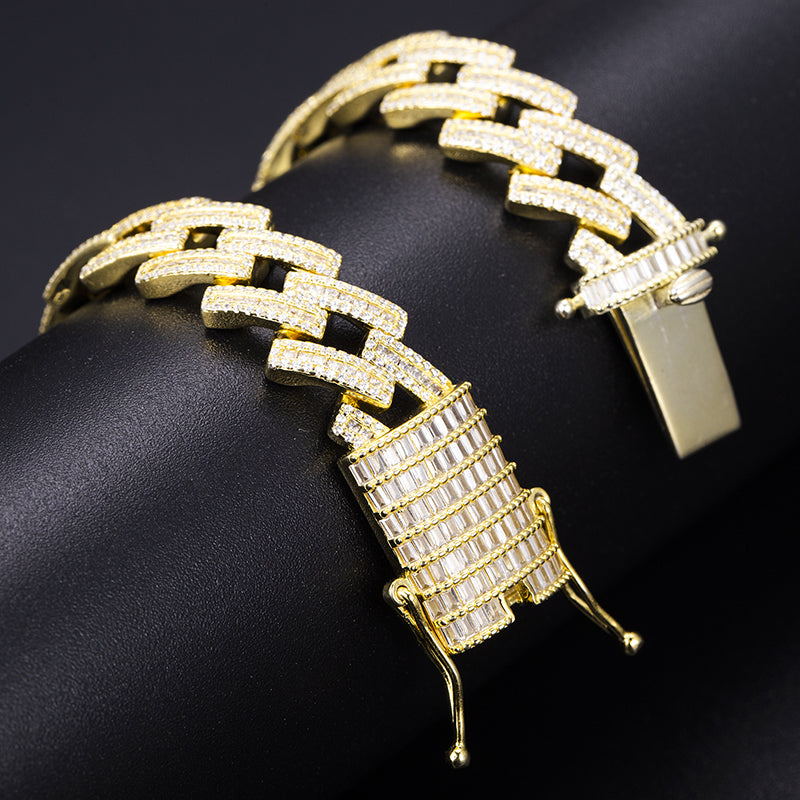 Ecogemma Ecoc-453: Zigzag Ice-Out Moissanite Cuban Link Bracelet in Custom Gold Finishes