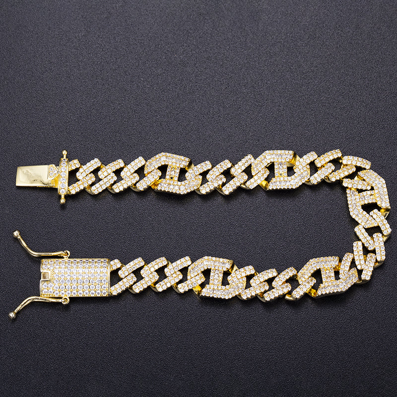 Ecogemma Ecoc-456: Geometric Ice-Out Moissanite Cuban Link Bracelet in Custom Gold Finishes