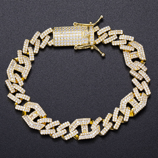 Ecogemma Ecoc-456: Geometric Ice-Out Moissanite Cuban Link Bracelet in Custom Gold Finishes