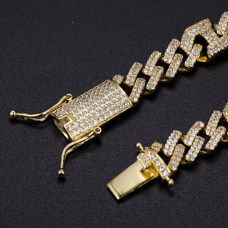 Ecogemma Ecoc-456: Geometric Ice-Out Moissanite Cuban Link Bracelet in Custom Gold Finishes