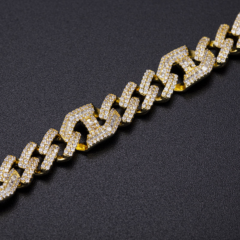 Ecogemma Ecoc-456: Geometric Ice-Out Moissanite Cuban Link Bracelet in Custom Gold Finishes