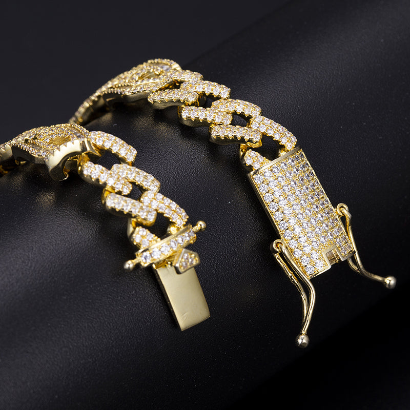 Ecogemma Ecoc-456: Geometric Ice-Out Moissanite Cuban Link Bracelet in Custom Gold Finishes