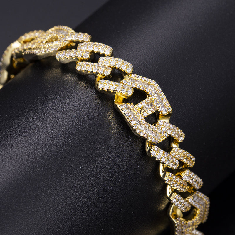 Ecogemma Ecoc-456: Geometric Ice-Out Moissanite Cuban Link Bracelet in Custom Gold Finishes