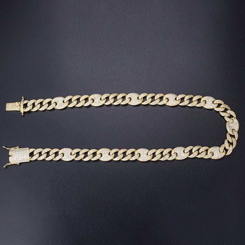 Ecogemma Ecoc-457: Ice-Out Moissanite Rectangular Cuban Link Set in Platinum-Toned Brilliance