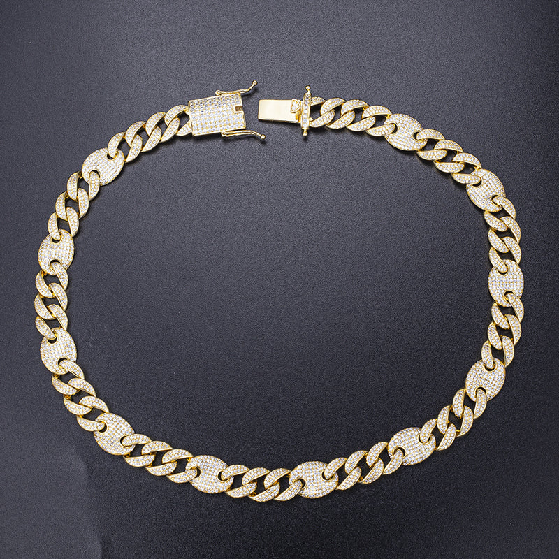 Ecogemma Ecoc-457: Ice-Out Moissanite Rectangular Cuban Link Set in Platinum-Toned Brilliance