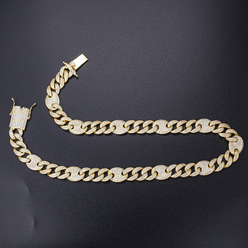 Ecogemma Ecoc-457: Ice-Out Moissanite Rectangular Cuban Link Set in Platinum-Toned Brilliance