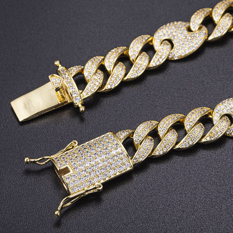 Ecogemma Ecoc-457: Ice-Out Moissanite Rectangular Cuban Link Set in Platinum-Toned Brilliance