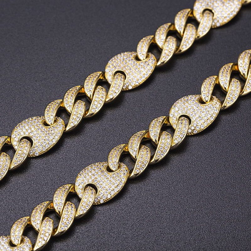 Ecogemma Ecoc-457: Ice-Out Moissanite Rectangular Cuban Link Set in Platinum-Toned Brilliance