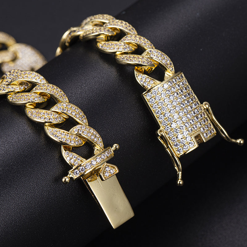 Ecogemma Ecoc-457: Ice-Out Moissanite Rectangular Cuban Link Set in Platinum-Toned Brilliance