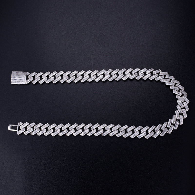 Ecogemma Ecoc-457: Ice-Out Moissanite Rectangular Cuban Link Set in Platinum-Toned Brilliance