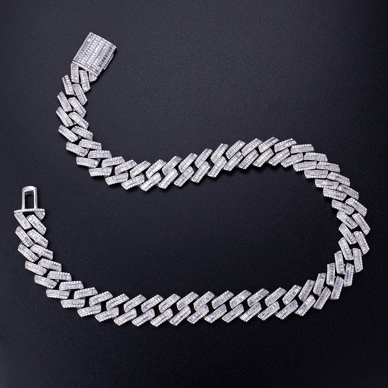 Ecogemma Ecoc-457: Ice-Out Moissanite Rectangular Cuban Link Set in Platinum-Toned Brilliance
