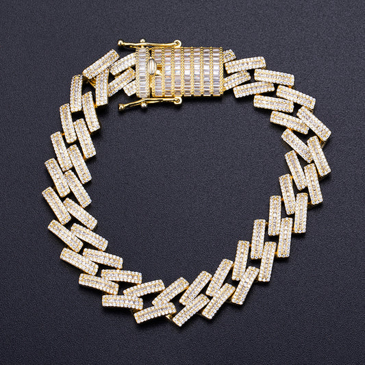 Ecogemma Ecoc-453: Zigzag Ice-Out Moissanite Cuban Link Bracelet in Custom Gold Finishes