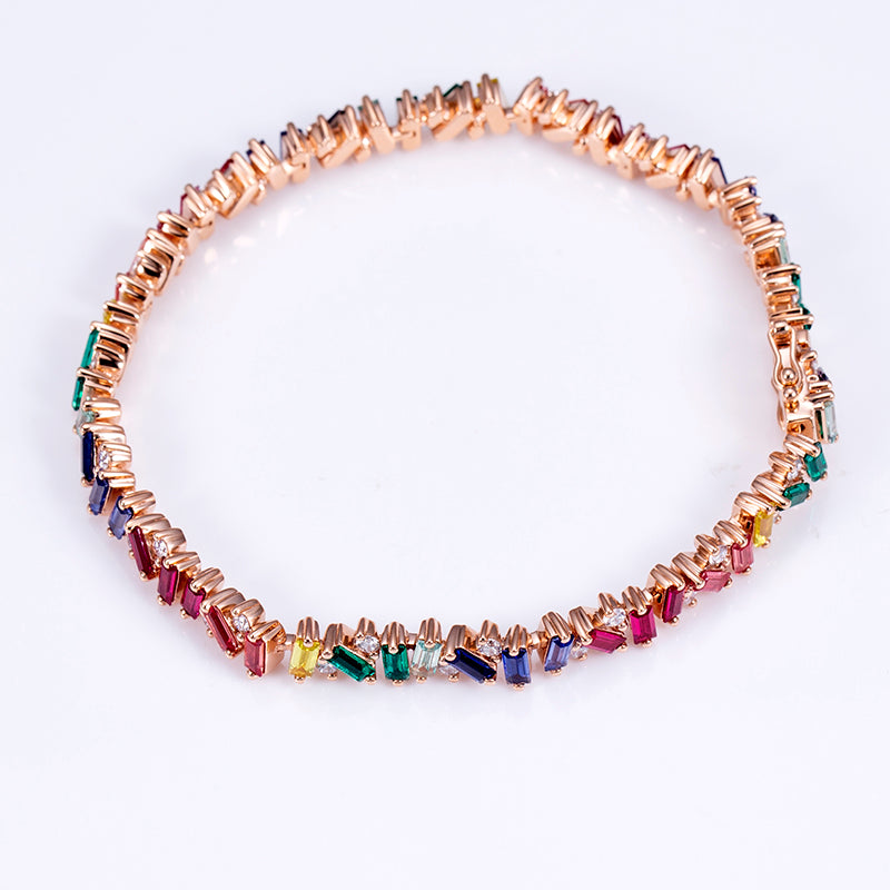Ecob-598 | PrismMuse Rainbow Lab Gemstone Bracelet in 18K Gold
