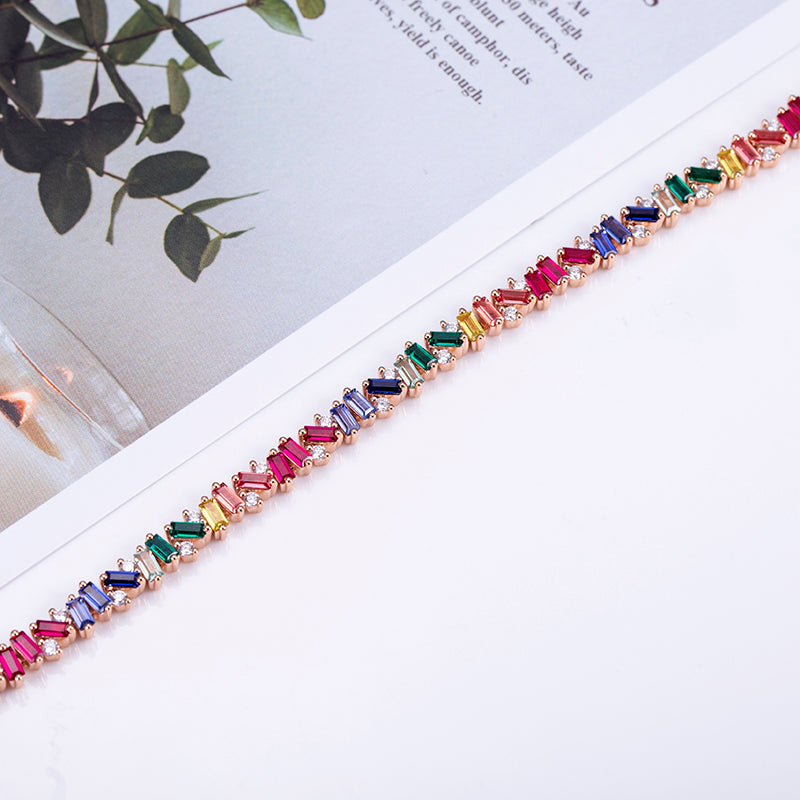 Ecob-598 | PrismMuse Rainbow Lab Gemstone Bracelet in 18K Gold