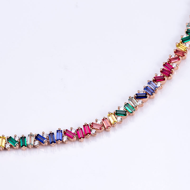 Ecob-598 | PrismMuse Rainbow Lab Gemstone Bracelet in 18K Gold