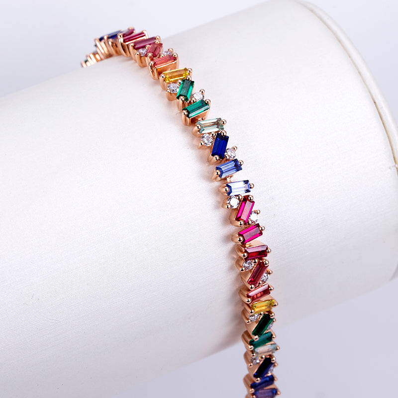Ecob-598 | PrismMuse Rainbow Lab Gemstone Bracelet in 18K Gold
