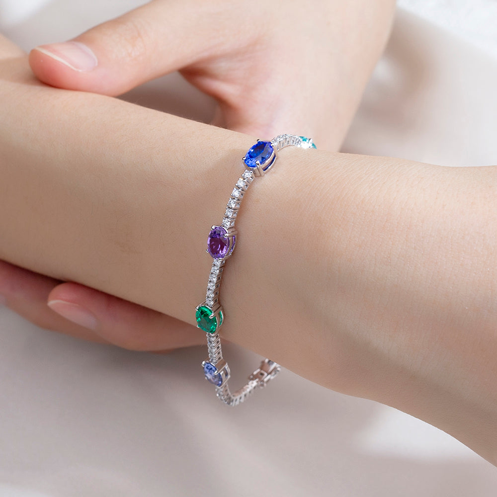 Ecob-635: Symphony of Color – Lab-Grown Gemstone Bracelet in 18K White Gold