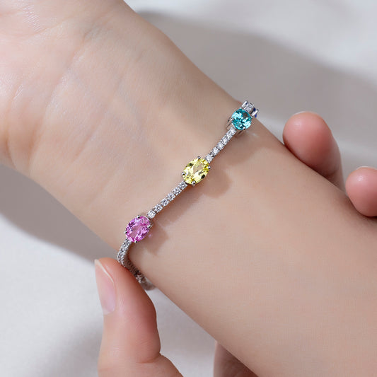 Ecob-635: Symphony of Color – Lab-Grown Gemstone Bracelet in 18K White Gold