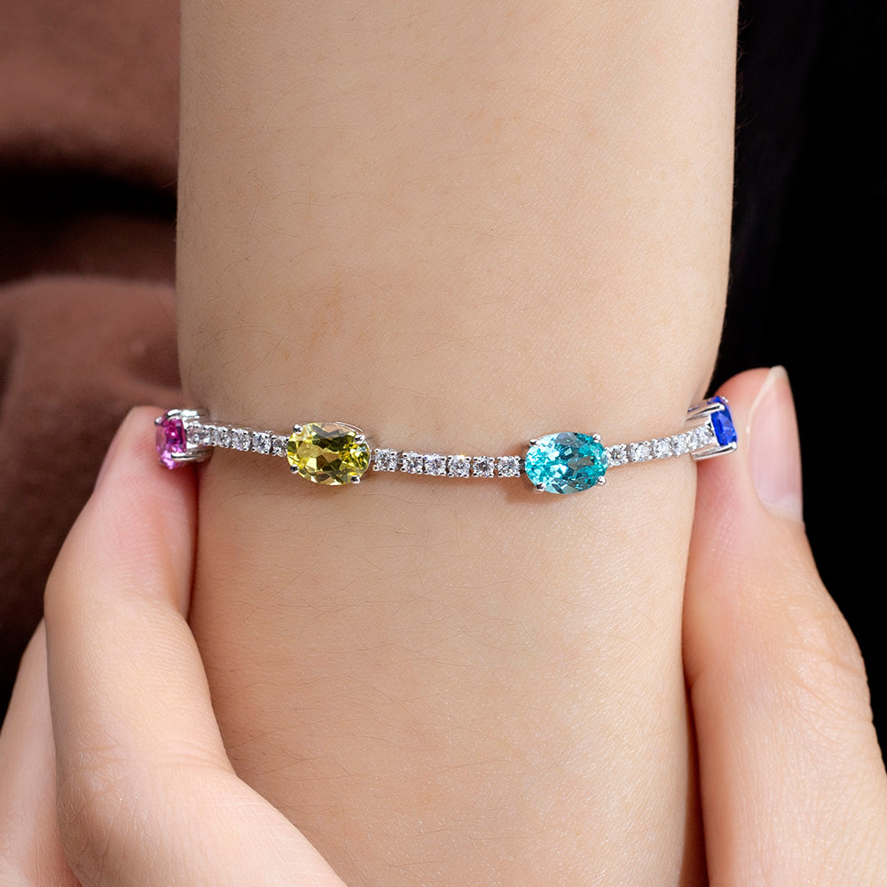 Ecob-635: Symphony of Color – Lab-Grown Gemstone Bracelet in 18K White Gold