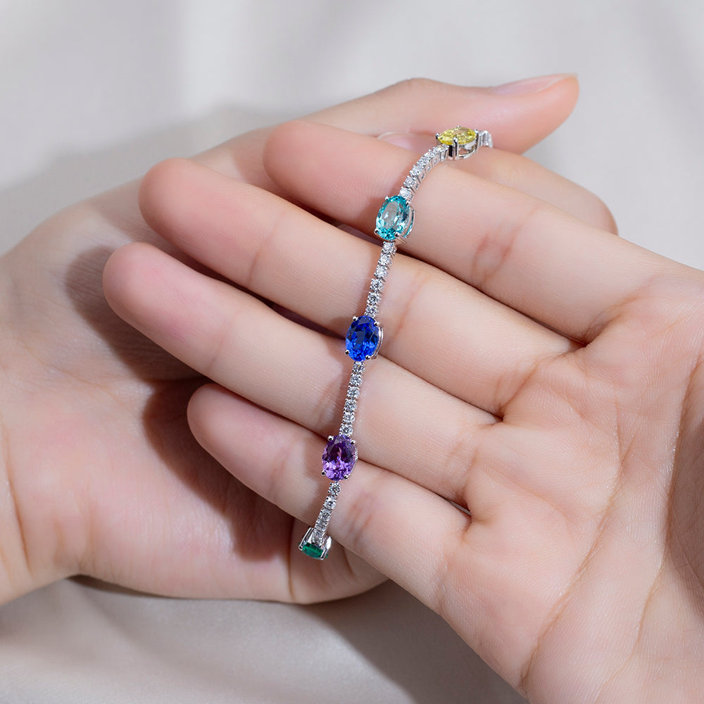 Ecob-635: Symphony of Color – Lab-Grown Gemstone Bracelet in 18K White Gold