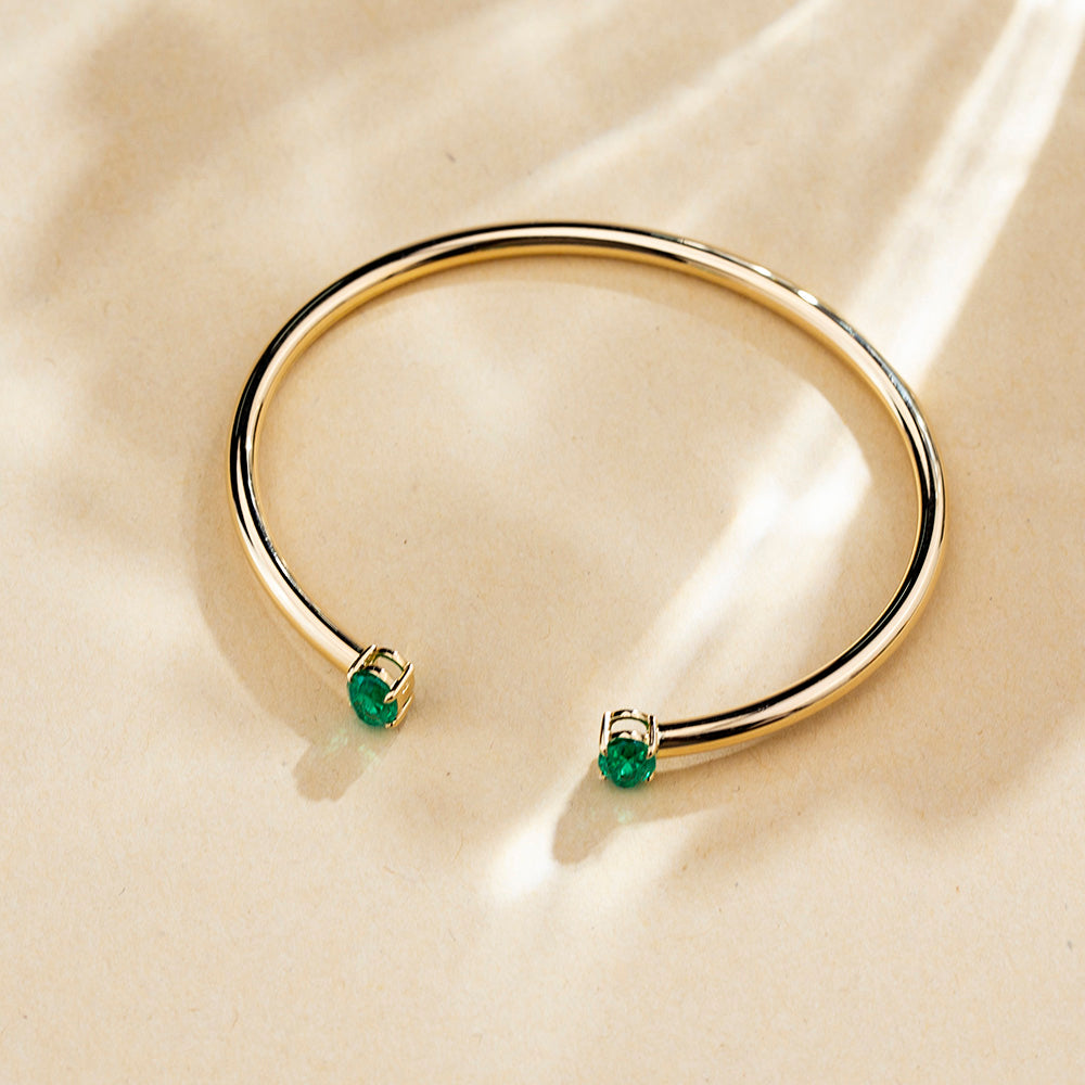 Ecob-632 | Twin Verdure Lab Emerald Open Cuff Bracelet in 18K Gold