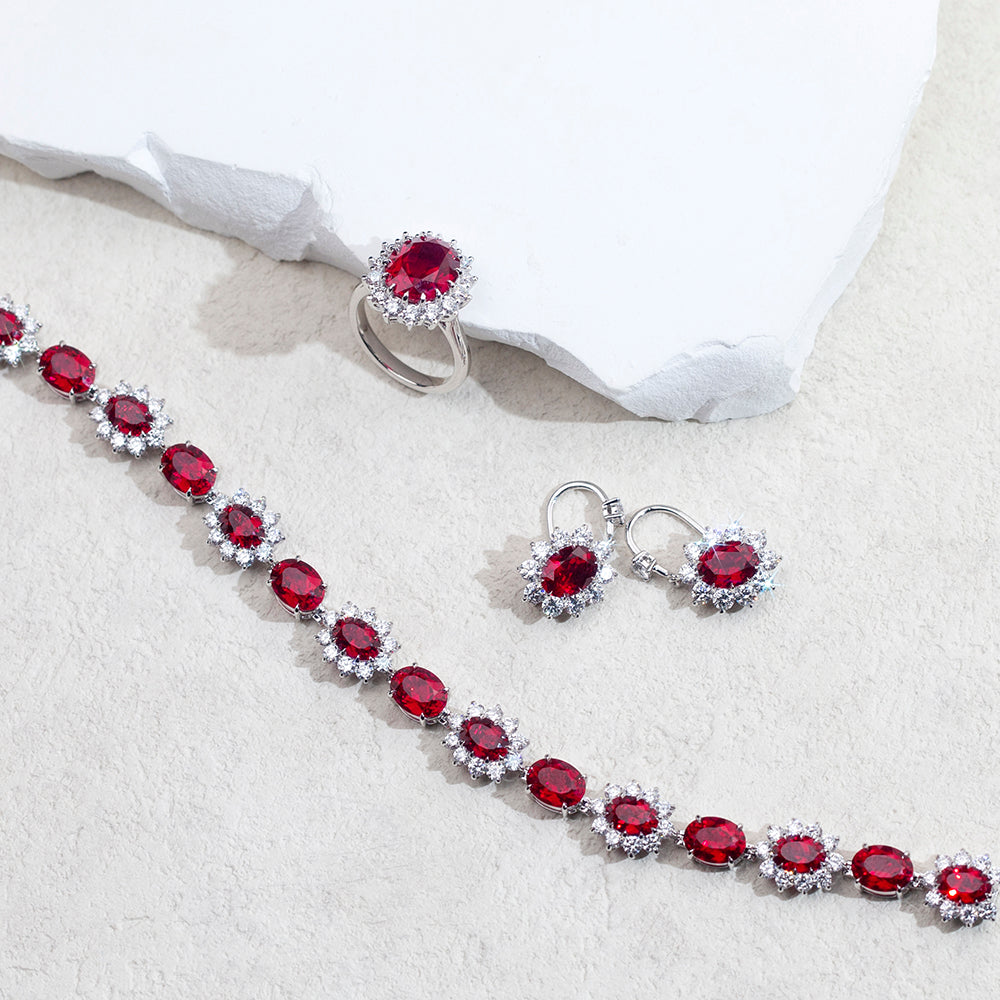 Ecob-621 | Scarlet Halo Lab Ruby & Diamond Bracelet in 18K Gold