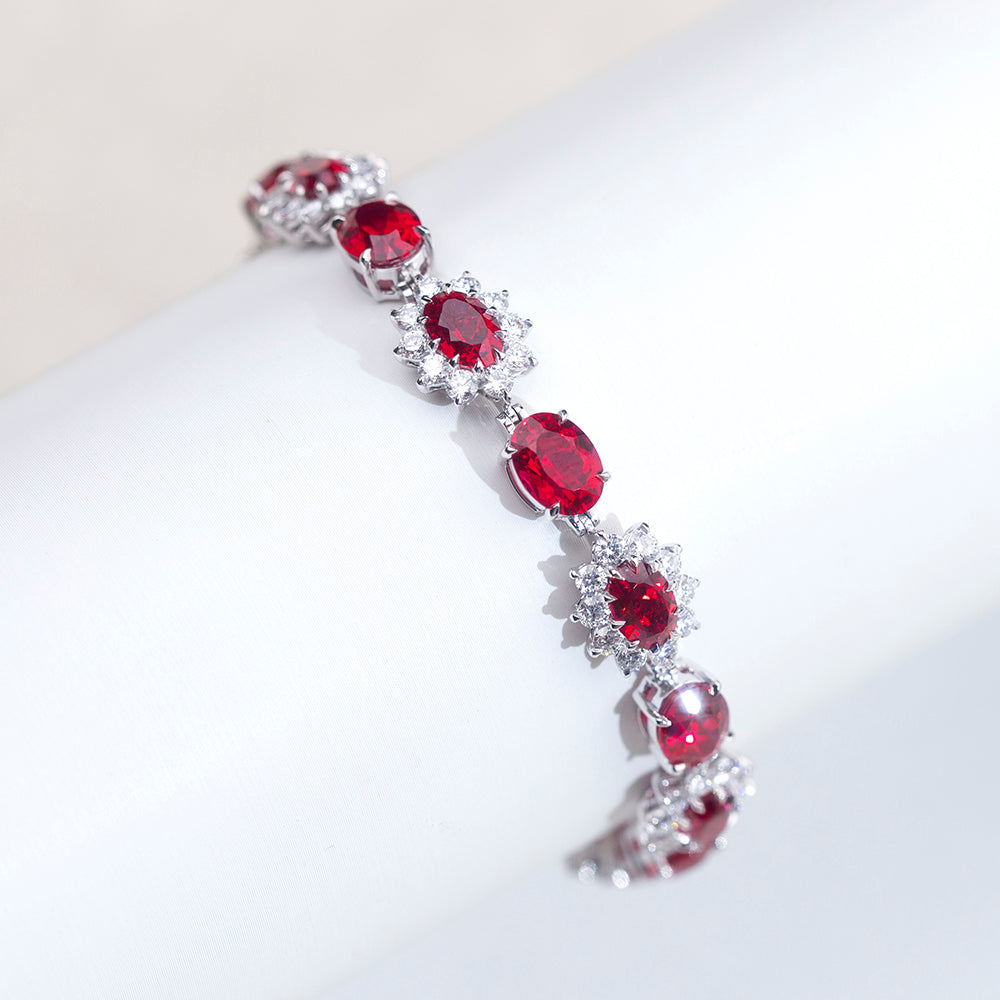 Ecob-621 | Scarlet Halo Lab Ruby & Diamond Bracelet in 18K Gold