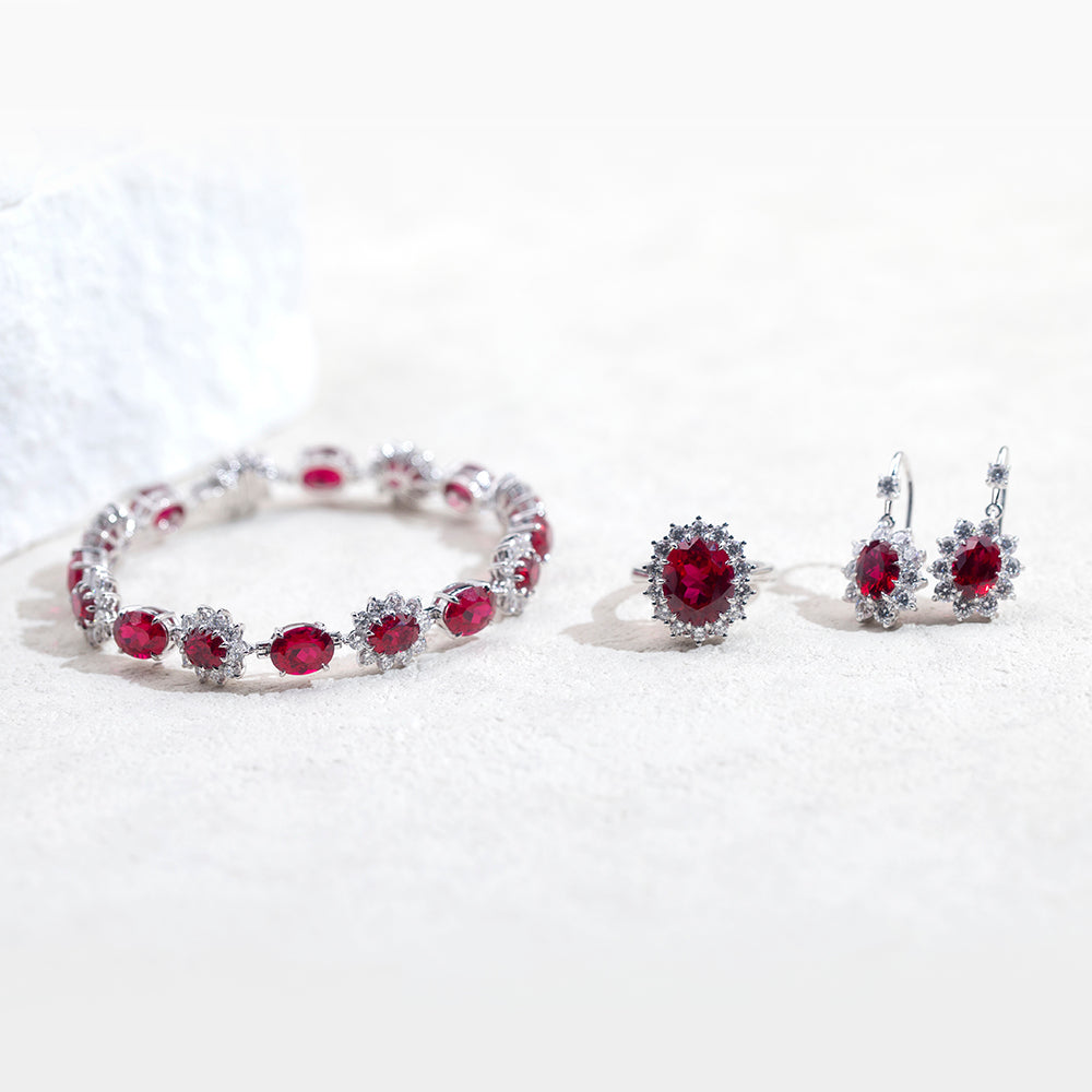Ecob-621 | Scarlet Halo Lab Ruby & Diamond Bracelet in 18K Gold