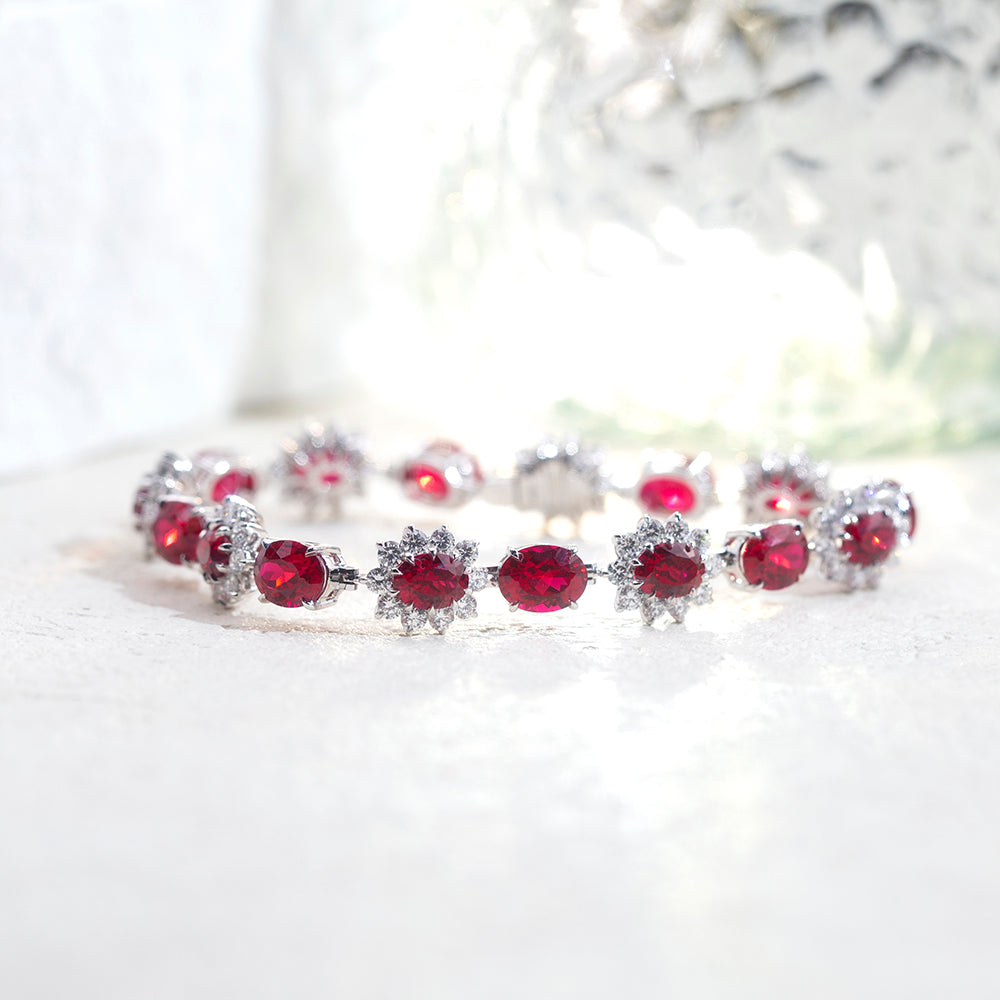 Ecob-621 | Scarlet Halo Lab Ruby & Diamond Bracelet in 18K Gold