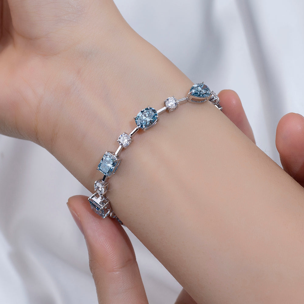 Ecob-636: Ocean Prism – Lab-Grown Sapphire & Diamond Bracelet in 18K White Gold