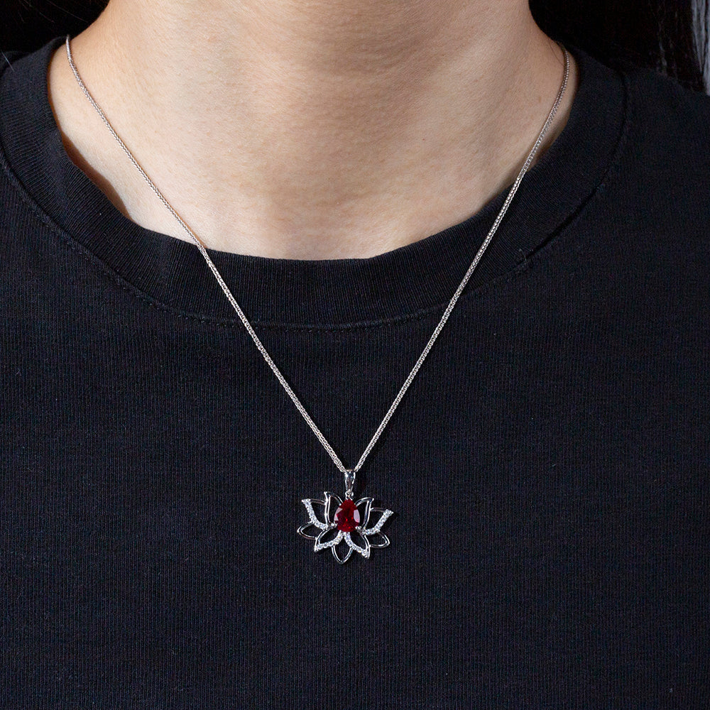 Econ-905 "Lotus Flame" Lab-Grown Ruby Pendant Necklace