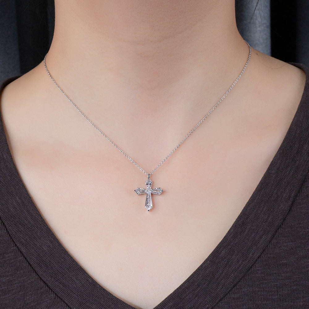 Econ-907 "Grace in Geometry" Lab-Grown Diamond Cross Pendant Necklace