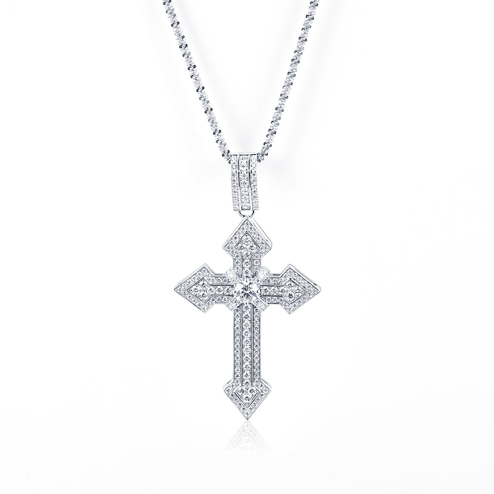 Econ-908 "Sanctum Radiant" Lab-Grown Diamond Pavé Cross Pendant Necklace