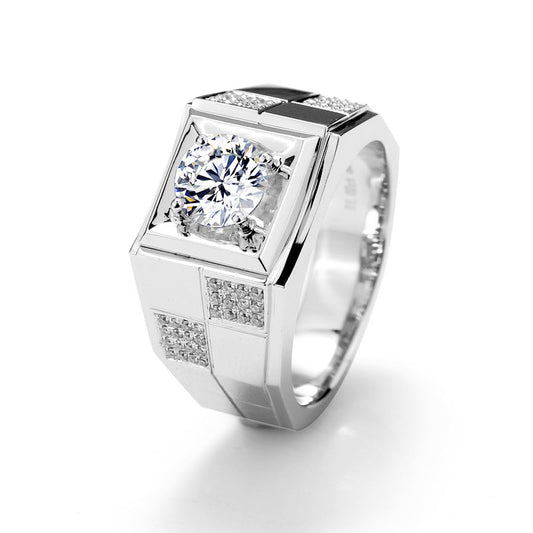 Eco—019: 1.0ct D VS1 Round Cut Lab-Grown Diamond Men’s Ring in 18K White Gold By Ecogemma · IGI Certified