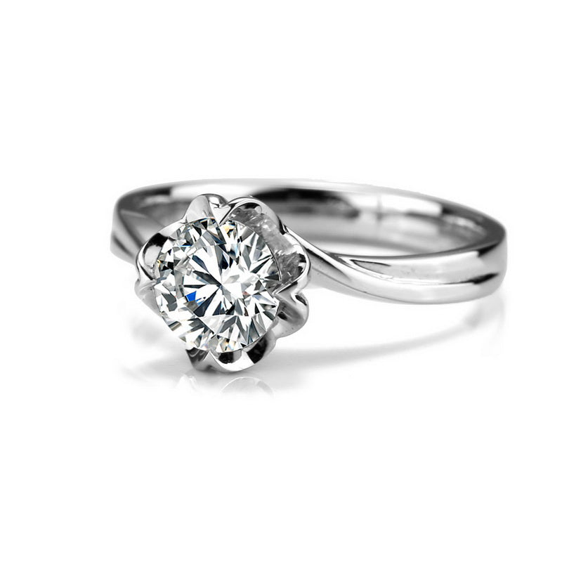 Eco—031: 1.0ct D VS1 Round Cut Lab-Grown Diamond Ring in 18K White Gold By Ecogemma · IGI Certified
