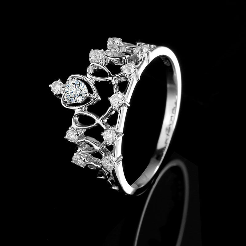 Eco-044: Heart-Shaped 1.00ct D VVS1 Lab-Grown Diamond Crown Ring | 18K White Gold | IGI Certified | Ecogemma