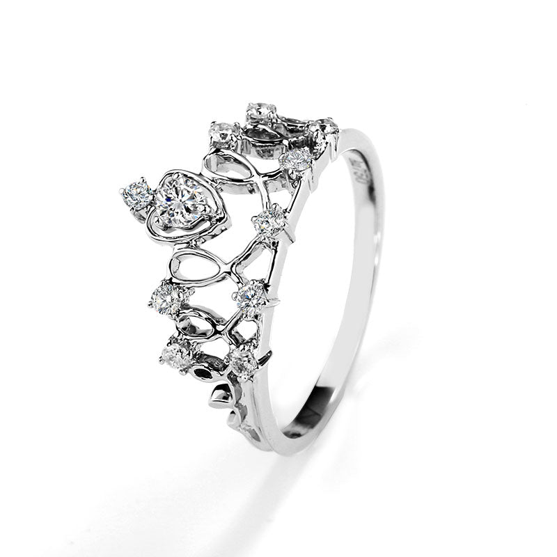 Eco-044: Heart-Shaped 1.00ct D VVS1 Lab-Grown Diamond Crown Ring | 18K White Gold | IGI Certified | Ecogemma