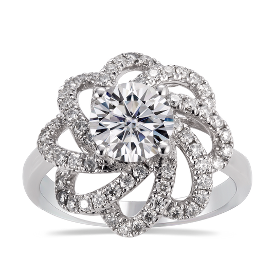 Eco-050: 1.00ct D VVS1 Floral Halo Lab-Grown Diamond Ring | 18K White Gold | IGI Certified | Ecogemma