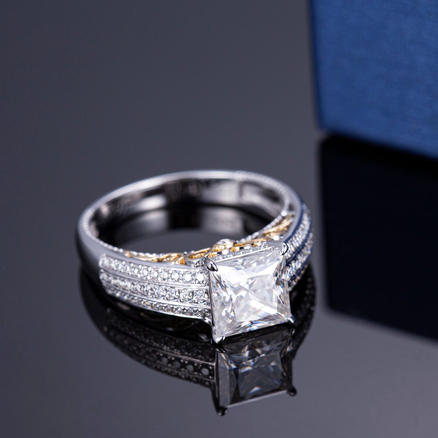 Harley-337: Crowned Clarity – Lab-Grown Princess Diamond Ring in 18K White & Yellow Gold