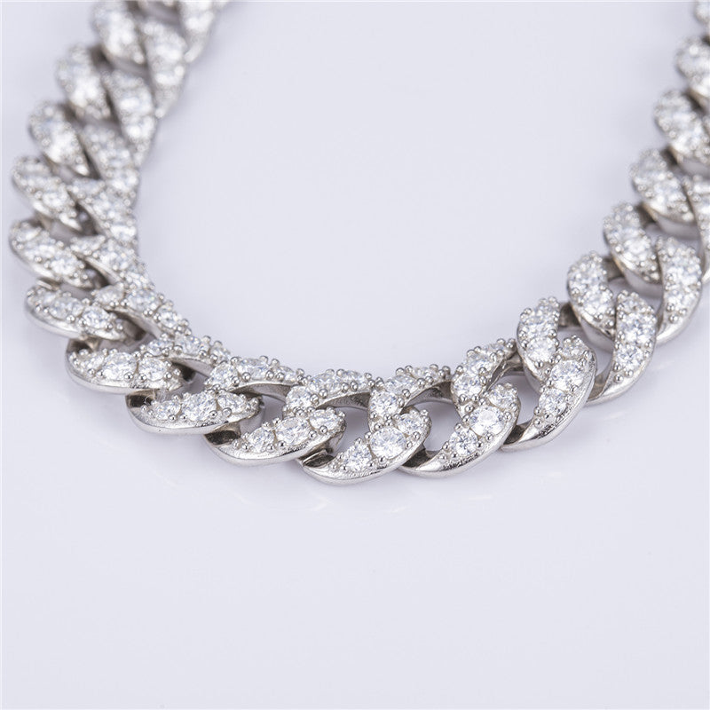 Ecogemma Ecoc-430: Ice-Out Moissanite Cuban Link Chain in Sterling Silver Elegance