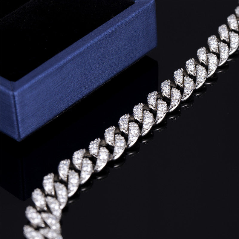 Ecogemma Ecoc-430: Ice-Out Moissanite Cuban Link Chain in Sterling Silver Elegance