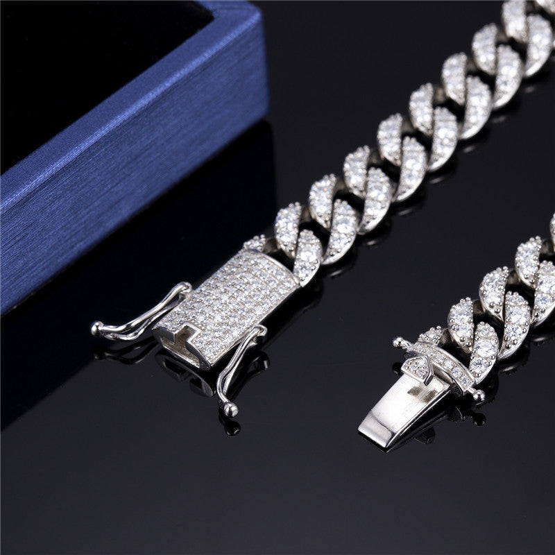 Ecogemma Ecoc-430: Ice-Out Moissanite Cuban Link Chain in Sterling Silver Elegance