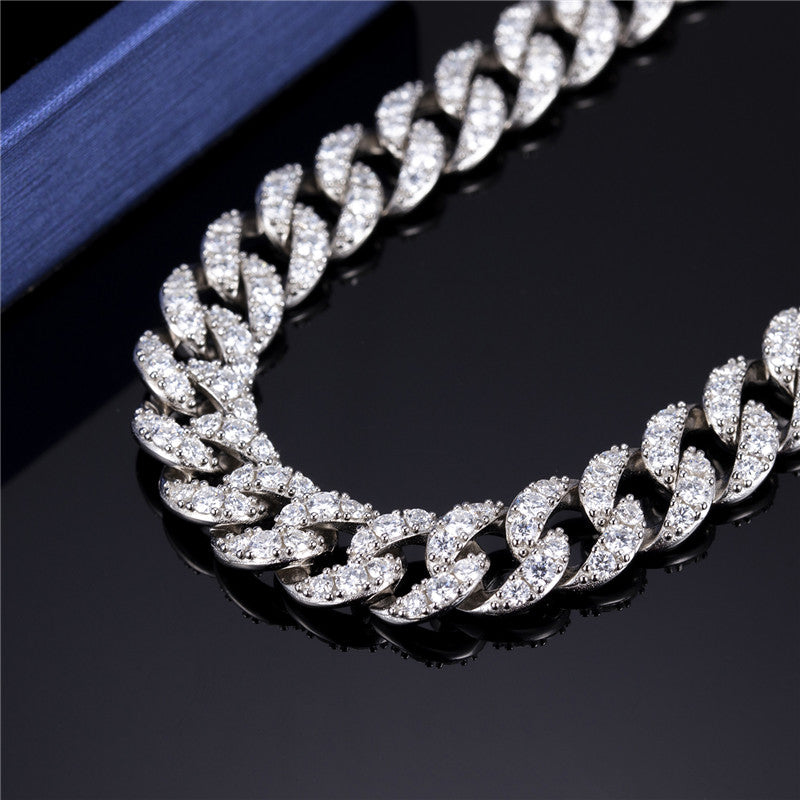 Ecogemma Ecoc-430: Ice-Out Moissanite Cuban Link Chain in Sterling Silver Elegance
