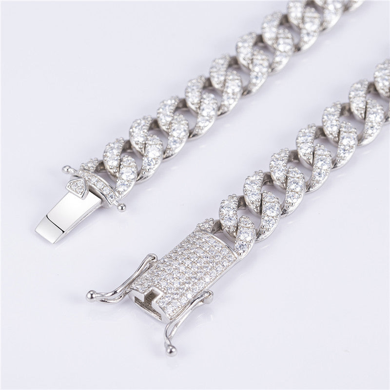 Ecogemma Ecoc-430: Ice-Out Moissanite Cuban Link Chain in Sterling Silver Elegance