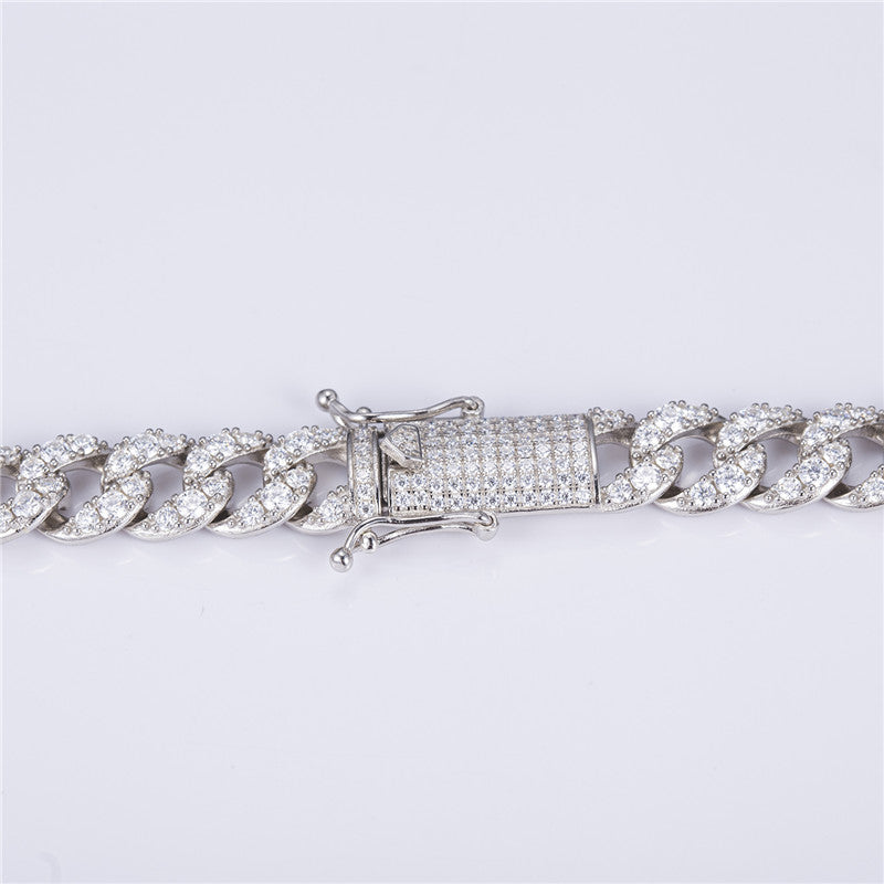 Ecogemma Ecoc-430: Ice-Out Moissanite Cuban Link Chain in Sterling Silver Elegance
