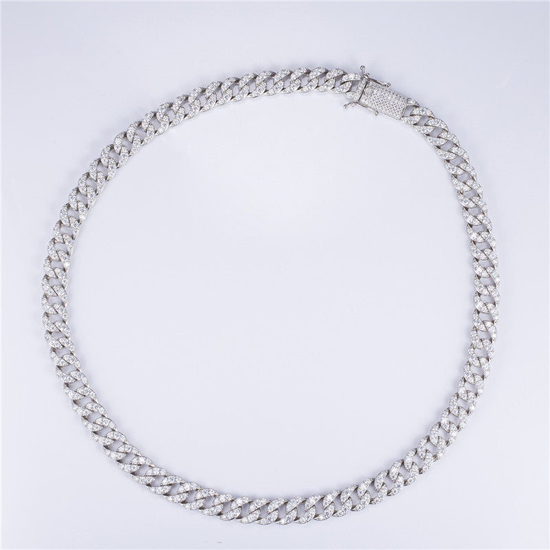 Ecogemma Ecoc-430: Ice-Out Moissanite Cuban Link Chain in Sterling Silver Elegance