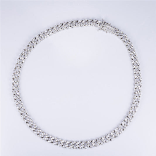 Ecogemma Ecoc-430: Ice-Out Moissanite Cuban Link Chain in Sterling Silver Elegance