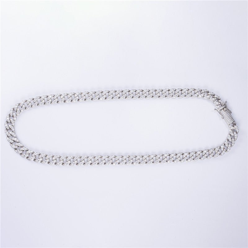 Ecogemma Ecoc-430: Ice-Out Moissanite Cuban Link Chain in Sterling Silver Elegance