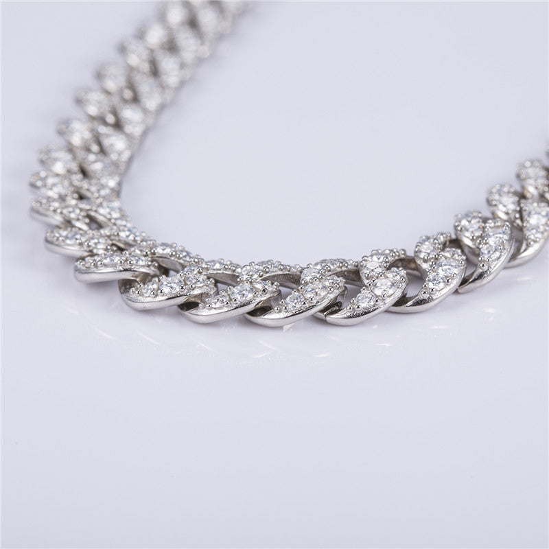 Ecogemma Ecoc-430: Ice-Out Moissanite Cuban Link Chain in Sterling Silver Elegance