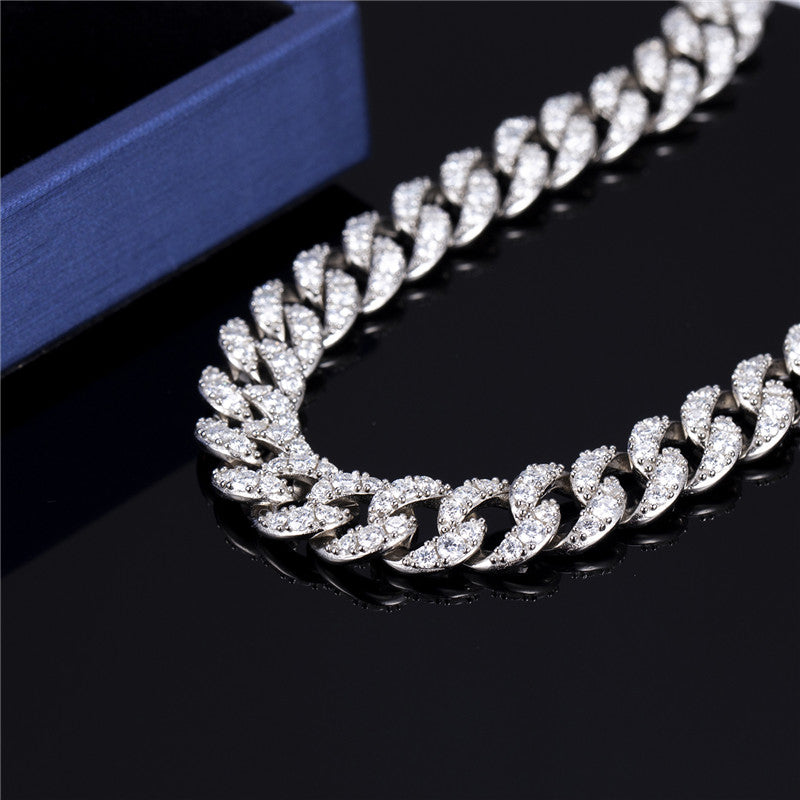 Ecogemma Ecoc-430: Ice-Out Moissanite Cuban Link Chain in Sterling Silver Elegance